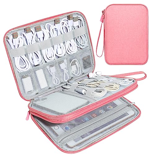 CILLA Electronics Organizer Travel, Travel Cord Organizer Case, Compact Electronics Accessories Bag for Cable, Cord, Charger, Phone - color: Pink