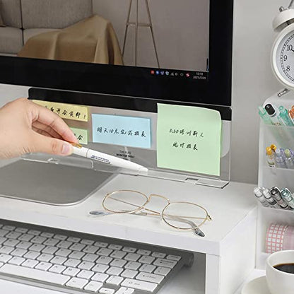 Multifunctional Monitor Memo Board,Clear Screen Memo Board,Sticky Note Holder,Transparent Memo Phone Holder,Computer Monitor Message Board for Office Home (White)