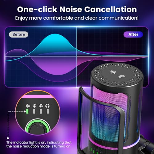 SINWE Gaming Microphone with Adjustable Boom Arm- USB PC Mic for Streaming, Gaming, Podcasts, PC, PS4 -Includes Pop Filter, Shock Mount, Quick Mute & RGB Lighting,Noise Cancelation & Gain Control