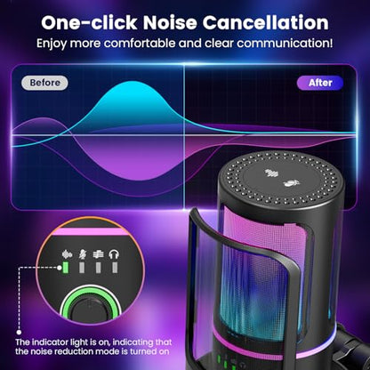 SINWE Gaming Microphone with Adjustable Boom Arm- USB PC Mic for Streaming, Gaming, Podcasts, PC, PS4 -Includes Pop Filter, Shock Mount, Quick Mute & RGB Lighting,Noise Cancelation & Gain Control