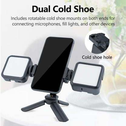 Mini Tripod with Phone Holder & Dual Cold Shoe Mount - Universal Smartphone Stand for iPhone 16/15/14 Pro Max, GoPro, Webcam - Portable Desktop Tripod for Content Creation