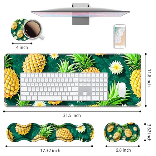 4 in 1 Ergonomic Keyboard Wrist Rest & Mouse Pad Wrist Rest Set, Large XXL Gaming Desk Mat 31.5"x 11.8" with Non-Slip Base, Memory Foam for Home Office Study Gaming, Pineapple - color: Pineapple