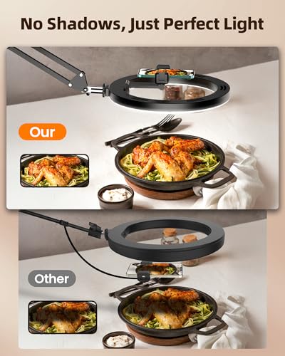 Upgrade Ring Light with Stand, Overhead Phone Mount for Desk, 10” Selfie Light with Stand Tripod for iPhone, Light with Phone Holder for Video Recording,Zoom Meeting,Live Streaming Tiktok,YouTube