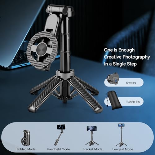 4-in-1 Multifunctional Magnetic Phone Tripod, Portable Selfie Stick for iPhone & Android with Detachable Remote and Metal Ring, Magnetic Tripod Extendable Length 4.33" - 16" - size: 16inch