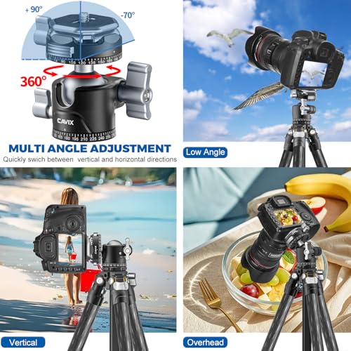 CAVIX 360° Rotating Panoramic Ball Head, Tripod Head Mount 1/4" & 3/8" with Arca Quick Release Plate, for DSLR Camera,Tripod,Monopod,Slider,Camcorder, 11 lbs/5kg Load - size: Ball Dia. 28mm