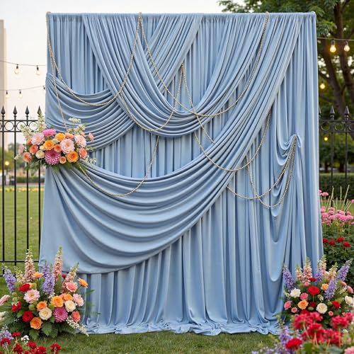 10ftx12ft Wrinkle Free Dusty Blue Backdrop Curtain, 2 Panels 12FT Height Wedding Backdrop Drapes, Silky Polyester Back Drop Cloth for Birthday Photography Background Party Backdrop Draping - color: Dusty Blue, size: (W)5ft x (H)12ft (2 Panel)