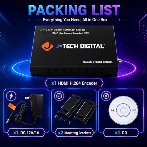 J-Tech Digital HDMI Encoder, 4K 60Hz Input 1080P 60Hz Output H.264 H.265 IPTV Network Video Encoder, Supports UDP, HTTP, RTSP, RTMP, RTMPS, SRT, HLS, FLV, ONVIF Protocols [JTECH-ENCH4] - size: 4K Input Encoder