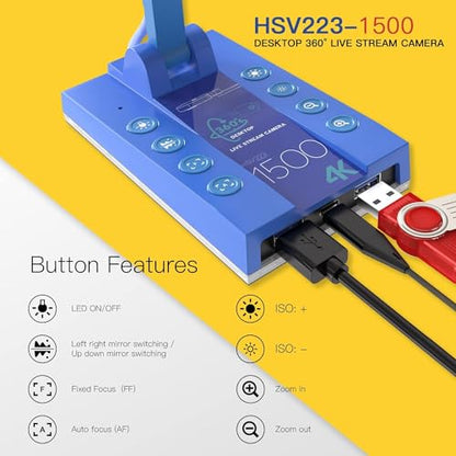 TreasLin USB Document Camera 15MP Document Camera for Teachers, Remote Learning, Classroom Presentations, Art Classes Online Teaching with Multi Angle Rotation Adjustment LED Light - size: 15MP blue