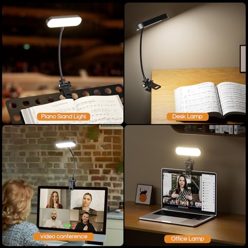 Jasput 2-in-1 LED Clip-On Book & Desk Lamp, Flexible Gooseneck, 3 Color Modes & Dimmable, Rechargeable Reading Light & Video Conference Light for Bed, Desk, Laptop, Study