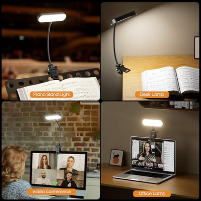 Jasput 2-in-1 LED Clip-On Book & Desk Lamp, Flexible Gooseneck, 3 Color Modes & Dimmable, Rechargeable Reading Light & Video Conference Light for Bed, Desk, Laptop, Study