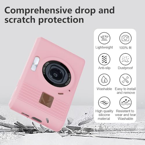 Silicone Case for kodak pixpro C1 Digital Camera with 2PCS Screen Protector and Lanyard - (Pink) - color: Pink