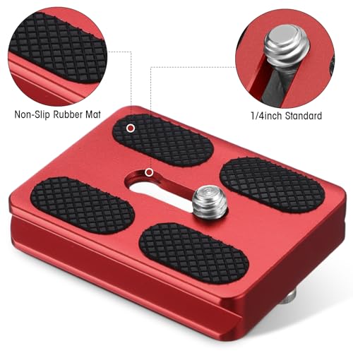 Frienda 2 Pieces Metal Quick Release Plate with 1/4''-20 Camera Screw Tripod Mount Plate Fits Standard for DSLR Camera Tripod Ball Head(Red,Pu50) - color: Red, style: PU50