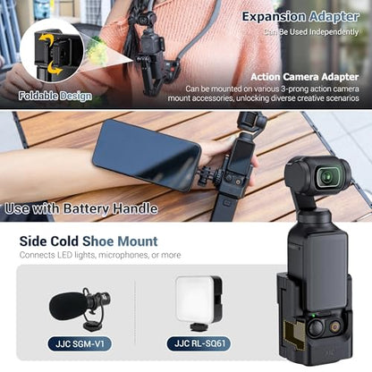 JJC Pocket 3 Magnetic Phone Holder for DJI Osmo Pocket 4 3 & Xtra Muse Accessories, Detachable Expansion Adapter Compatible with Magsafe Cell Phones/Case, Folding 2-Fingers for Tripod Extension Rod - color: Black -Magnetic Handle Version