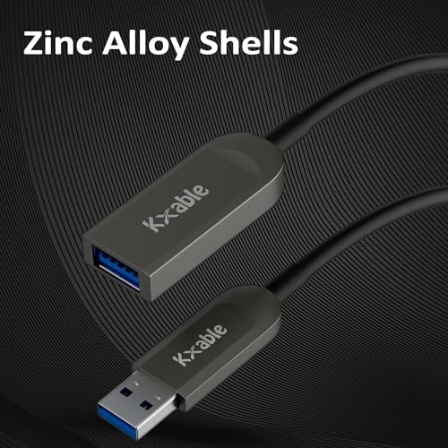 Kxable USB 3.0 Extension Cable 50 Feet, USB Active Fiber Optical Male to Female Extender Cord, High Speed 5Gbps Data Transfer, Support USB 3.0 & USB 2.0, for Webcam, USB Hub, VR, Hard Drive, Printer - size: 50 Feet (Fiber Optic)