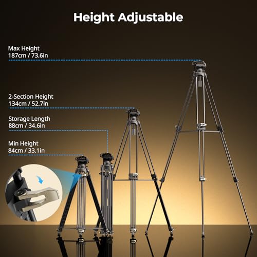 SmallRig AD-01S Video Tripod, 74" Heavy Duty Tripod with Pan and Tilt Fluid Head, Dual-Mode Quick Release Plate, Load up to 13.2lb / 6kg for DSLR, Camcorder, Cameras - style: AD-01S