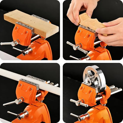 Clamp Bench Vise with Post Universal,360° Swiveling Articulating Vise,Table Clamp Vise with Swivel Base,Bench Vice for Woodworking,DIY,Drilling,Sawing Working(Orange)