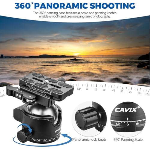 CAVIX Lever Tripod Ball Head, Low Gravity Metal Ball Head Camera Tripod Head 44lbs/20kg Load, Panoramic Ball Head, with 1/4" Arca Swiss Quick Release Plate for Tripod, Monopod, DSLR, Camera(H-46F). - size: Ball Dia. 46mm