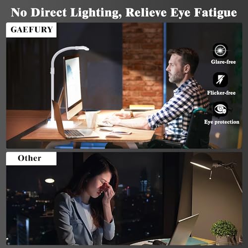 GAEFURY LED Desk Lamp for Home Office, 24W Bright Desk Lamp with Phone Holder Base - 25 Lighting Modes Eye-Caring Desk Light Adjustable Gooseneck Lamp for Workbench Drafting Reading Study-White - color: White