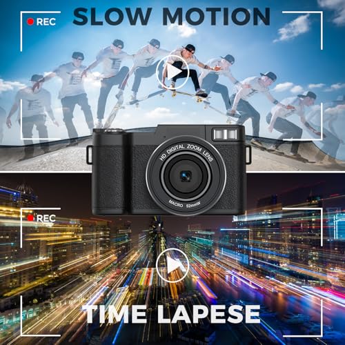 5K Vlogging Camera with WiFi 64MP 4K Digital Camera for Photography Vlog Camera with Flip Screen Video Camera for YouTube with Selfie Light, Desk Tripod, Batteries