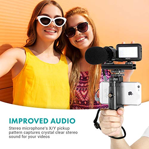 Movo Vlog Kit V7 - YouTube Starter Kit with Grip, Stereo Microphone, Light and Wireless Remote Vlogging Kit for iPhone, Android - iPhone Vlogging Kit