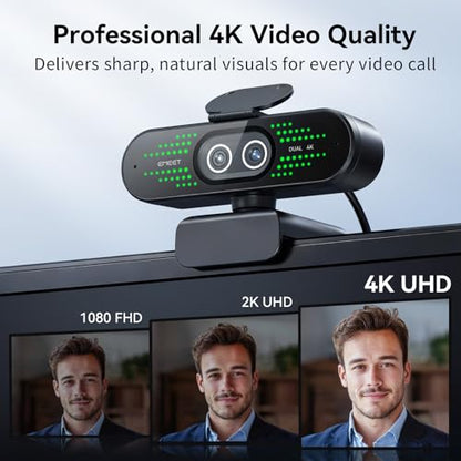 EMEET NOVA 4K Dual-Camera 4K Webcam for PC, Wide-Angle and Telephoto Cameras, Max 11X Hybrid Zoom, PDAF Focus, Remote Control, RGB Lights, Webcam with Microphone for Business or Personal Online Calls - style: 4K Dual-Camera Remote
