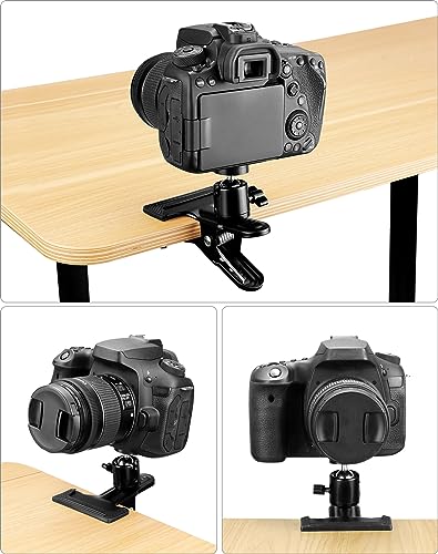 QWORK 4 Pack Multifunctional Tripod Camera Clamp Flash Holder with 360 Swivel Tripod Mini Ball Head, Black