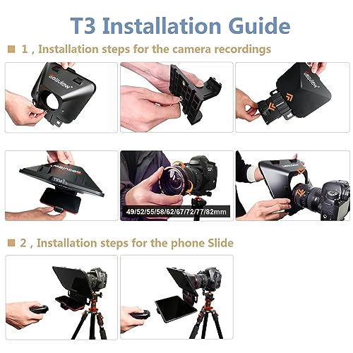 Desview T3 Portable Teleprompter for Camera & Smartphone, Tablet Prompter for iPad up to 10", 70/30 Beam Splitter Glass, 9 Adapter Rings for DSLR, YouTube Video Recording & Live Streaming