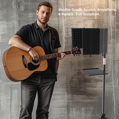 Microphone Isolation Shield – Foldable & Adjustable Soundproof Panel for Recording, Podcasting, Vocal Booth, Studio & Home Use (Six-sided high stand) - size: Six-sided high stand