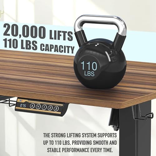 SHW 40-Inch Mobile Electric Height Adjustable Sit to Stand Desk with Drawer, Hanging Hooks and Cable Management, Walnut - color: Walnut