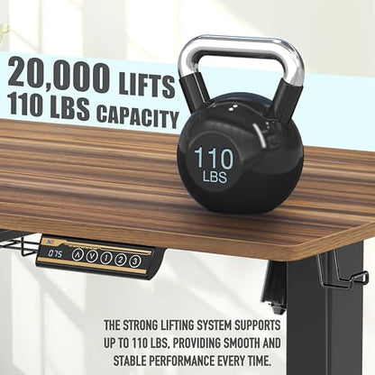 SHW 40-Inch Mobile Electric Height Adjustable Sit to Stand Desk with Drawer, Hanging Hooks and Cable Management, Walnut - color: Walnut
