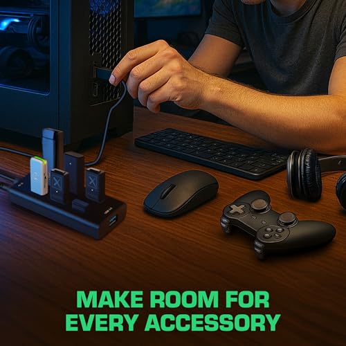 Rebuff Reality 7 Port USB Hub, Dongle USB 3.0 Hub for Wireless Interference Reduction for Gaming, Stable Connection & Lag-Free for Mouse, Keyboard, Headset, Compatible with PC, Mac, Xbox, PlayStation - size: 7-PORT
