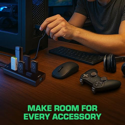 Rebuff Reality 7 Port USB Hub, Dongle USB 3.0 Hub for Wireless Interference Reduction for Gaming, Stable Connection & Lag-Free for Mouse, Keyboard, Headset, Compatible with PC, Mac, Xbox, PlayStation - size: 7-PORT