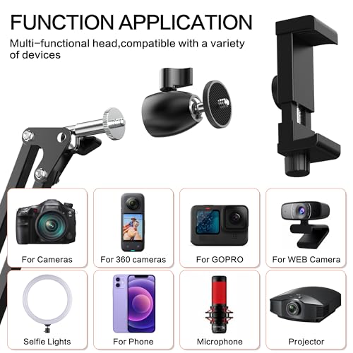 Taisioner Overhead Camera Mount Phone Holder for TikTok Live Streaming Desk Stand Flexible Camera Arm Tabletop Mount Phone Clamp for DSLR Camera/Webcam/Microphone/Lights