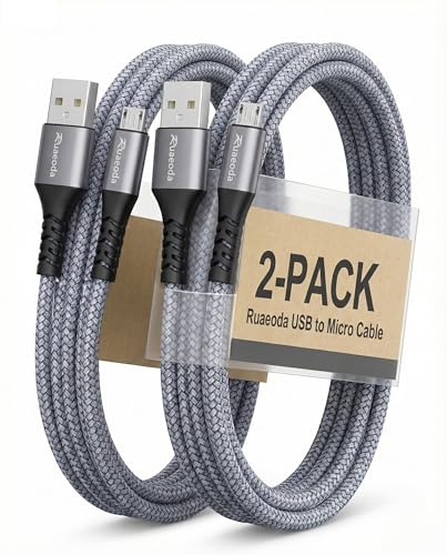 6ft Micro USB Cable 2-Pack, Heavy Duty Pet-Proof Braided Android Charger Cord, Fast Charging Wire with 25000+ Bend Lifespan for PS4 Controller, Kindle & Legacy Tech (Space Grey) - color: Space Grey, size: 2Pack 6ft