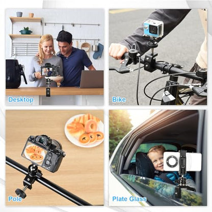 UTEBIT Super Clamp Mount with Mini Ball Head Mount, 30mm | 1/4" Screw Hot Shoe Adapter Camera Clamp for Desk, Bicycle, Gopro Compatible with DJI Action 2/Insta360, Black - size: 30mm