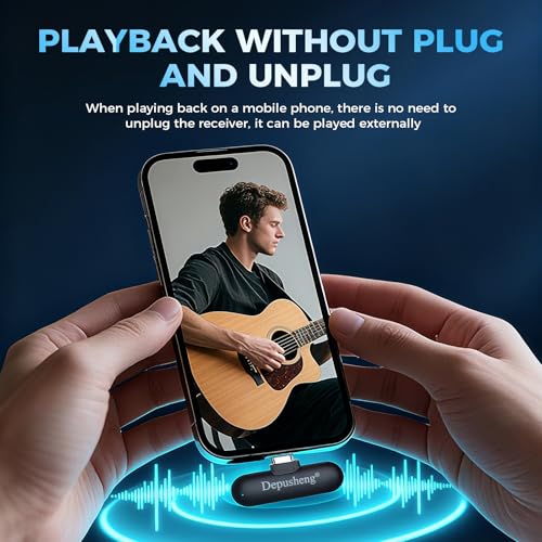 Depusheng V2 Wireless lavalier Microphone for iPhone, iPad and Android with Charging case, 8 Hours of Battery Life, Clip-on Microphone for Video Recording, vlogging, interviews，3 Noise Reduction
