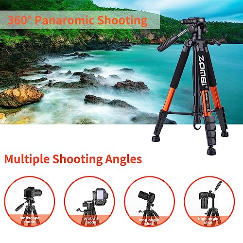 Tripod Camera Tripods, 74" Heavy Duty Tall Camera Stand Tripod with Phone Holder, Compatible with DSLR Cameras,Cell Phones,Projector,Webcam,Spotting Scopes(Orange) - color: Orange