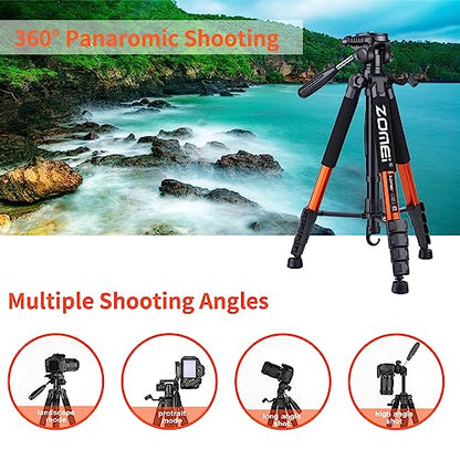 Tripod Camera Tripods, 74" Heavy Duty Tall Camera Stand Tripod with Phone Holder, Compatible with DSLR Cameras,Cell Phones,Projector,Webcam,Spotting Scopes(Orange) - color: Orange