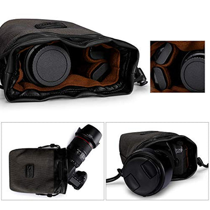 S-ZONE Soft Camera Bag DSLR Insert Handbag Drawstring Lens Case | Water-resistant Canvas, Drawstring closure, Dust-proof, Scratch-resistant, Compatible with Canon Nikon Sony - color: Dark Gray, size: Large