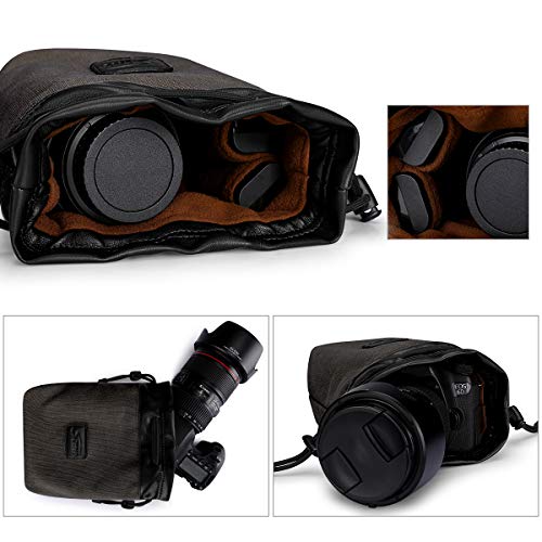 S-ZONE Soft Camera Bag DSLR Insert Handbag Drawstring Lens Case | Water-resistant Canvas, Drawstring closure, Dust-proof, Scratch-resistant, Compatible with Canon Nikon Sony - color: Dark Gray, size: Large