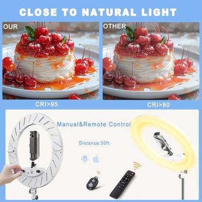 Ring Light 18" with Stand, 55w 6700K LED Light,63" Tripod,Multi-Angle Adjustable Phone Stand, for iPhone and Android Phones, CRI95, Suitable for YouTube, TikTok, Selfies (White, 18") - color: White