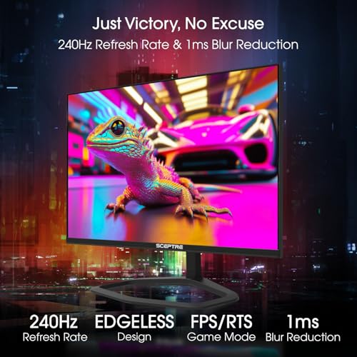 New! Sceptre 24.5-inch Gaming Monitor 240Hz 1ms DisplayPort x2 HDMI x2 100% sRGB AMD FreeSync Premium Build-in Speakers, Machine Black 2026 (E255B-FWD240 Series) - style: 2025 25" 240Hz