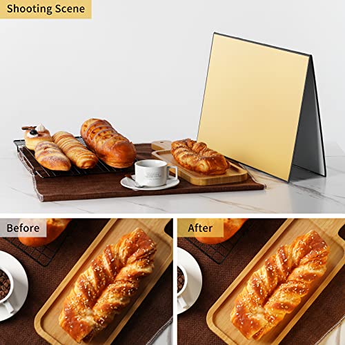 Meking 17" x 12"/43 x 30cm Light Reflector Photography Cardboard, 3-in-1 Studio Foldable Light Diffuser Board for Still Life Product and Food Photo Shooting - Gold, Black, White - color: A3-1 Pack Gold