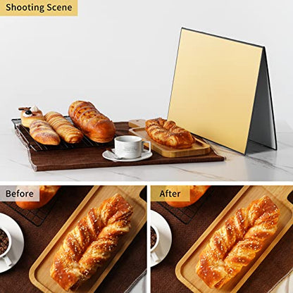 Meking 17" x 12"/43 x 30cm Light Reflector Photography Cardboard, 3-in-1 Studio Foldable Light Diffuser Board for Still Life Product and Food Photo Shooting - Gold, Black, White - color: A3-1 Pack Gold