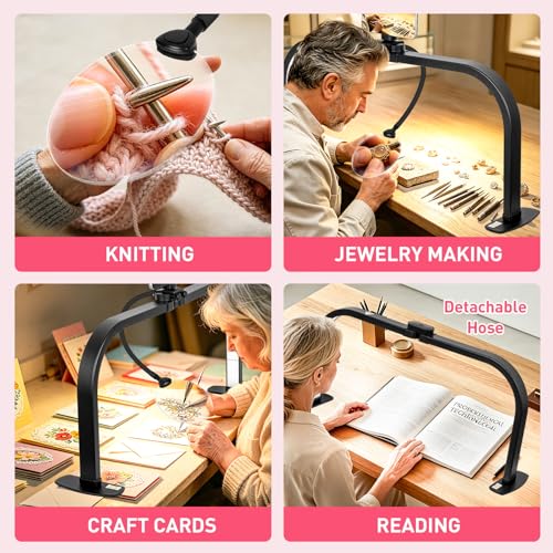 HITTI LED Half Moon Nail Desk Lamp, 30" Foldable Arch Light with 5X Magnifier & Phone Holder for Manicure, Handicraft, Art, Eyelash Extensions - Adjustable Brightness, 3 Color Modes, Home & Salon - color: Black
