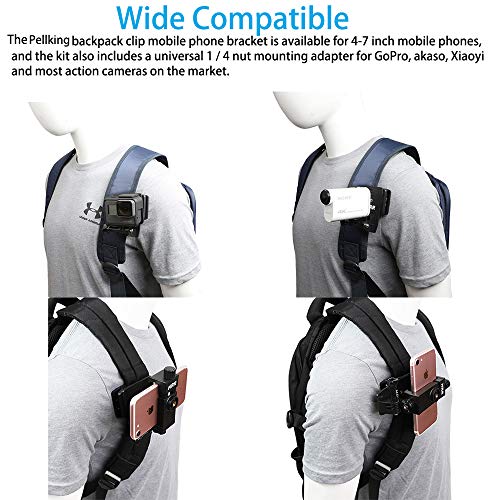 Backpack Clip Mount with Phone Holder Accessories for GoPro Hero 13 12 11 10 9 8 7 6 5 Black Akaso Sony Action Camera and iPhone Samsung Smartphones,Outdoor First View Live Video Shooting