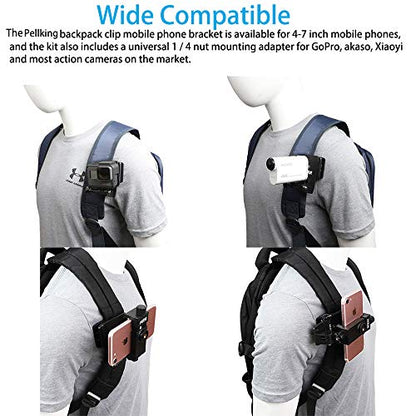 Backpack Clip Mount with Phone Holder Accessories for GoPro Hero 13 12 11 10 9 8 7 6 5 Black Akaso Sony Action Camera and iPhone Samsung Smartphones,Outdoor First View Live Video Shooting