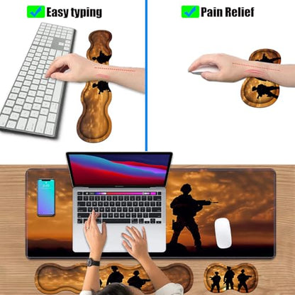 4 in 1 Ergonomic Keyboard Wrist Rest & Mouse Pad Wrist Rest Set, Large XXL Gaming Desk Mat 31.5"x 11.8" with Non-Slip Base, Memory Foam for Home Office Study Gaming, American Soldiers - color: American Soldiers
