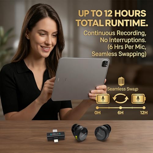 Vislla Mini Microphone for iPhone & Android, Furry Windscreen, Noise Cancelling Wireless Lavalier Microphone,Clip On Lapel Mini Mic Pro for Content Creators Vlogging/YouTube/Tiktok/Streaming/Interview