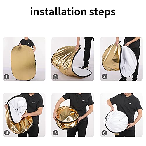 GODOX 32"x47"/80x120cm Collapsible Photography Light Reflector, 5-in-1 Oval Multi Disc Diffuser with Carrying Bag - Gold, Silver, Black, White, Translucent for Video Studio Outdoor Lighting - size: 32x47inch/80x120cm